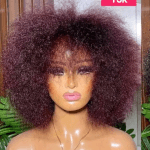 Kinky afro in burgundy  colour