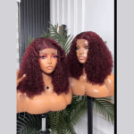 14 inches curly hair with full 5 by 5 closure in burgundy colour