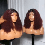 14 inches curly hairblend wig in burgundy colour with dark root