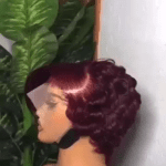 Human hair rolled wig in burgundy colour